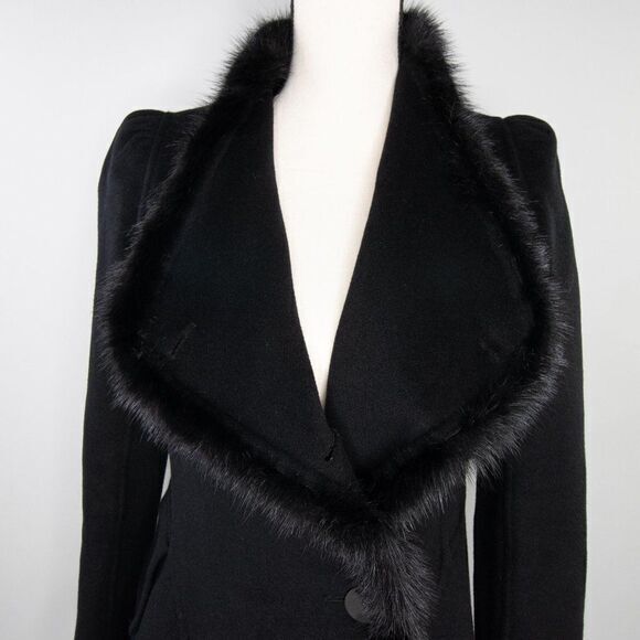 Vintage Gothic style Black Coat wool‎ blend with Mink  fur - Picture 7 of 16